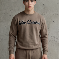 Mocha Chenille Patch Crewneck — Premium Fleece