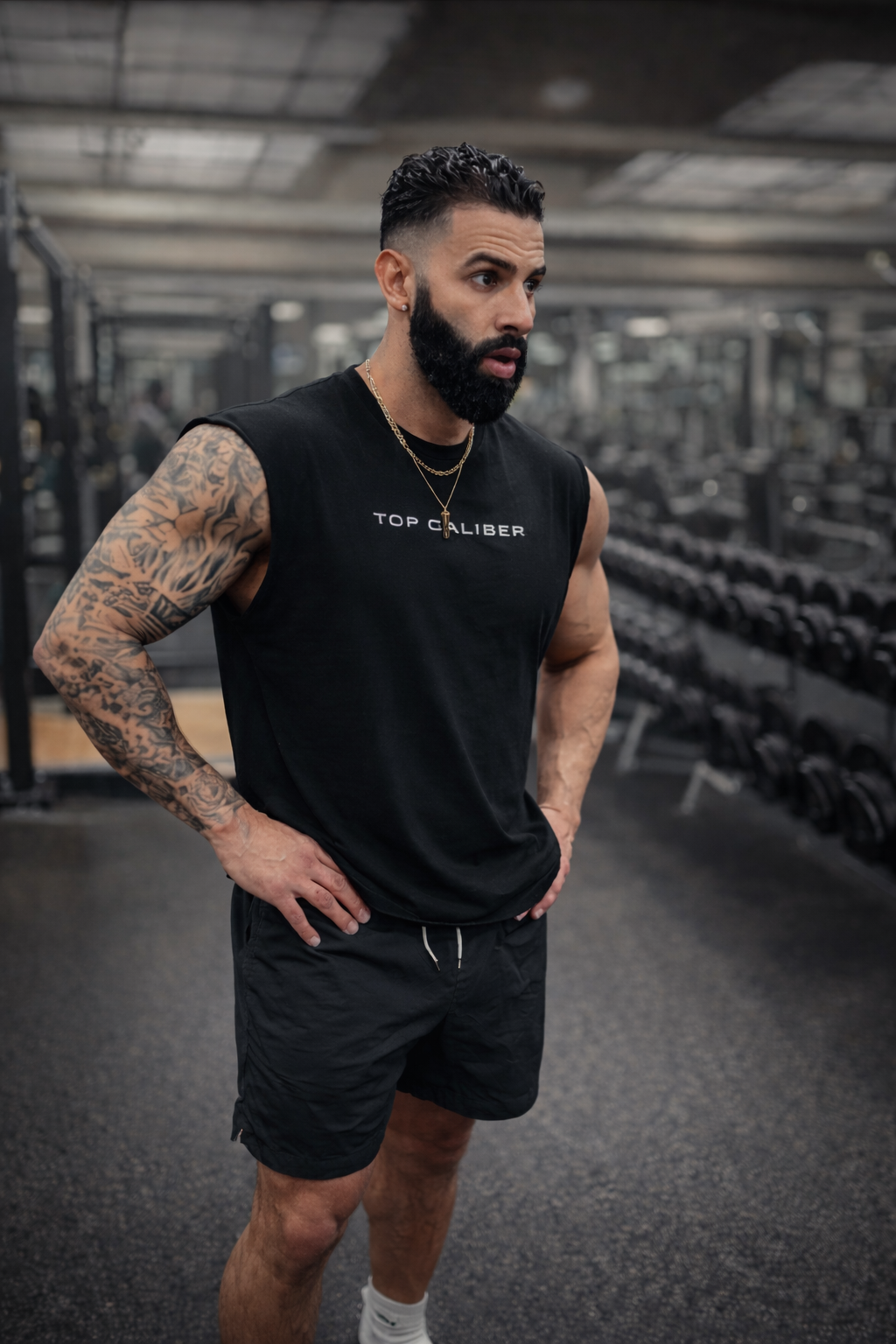 Black Essential Boxy Cut-Off Tee — Athletic Relaxed Fit