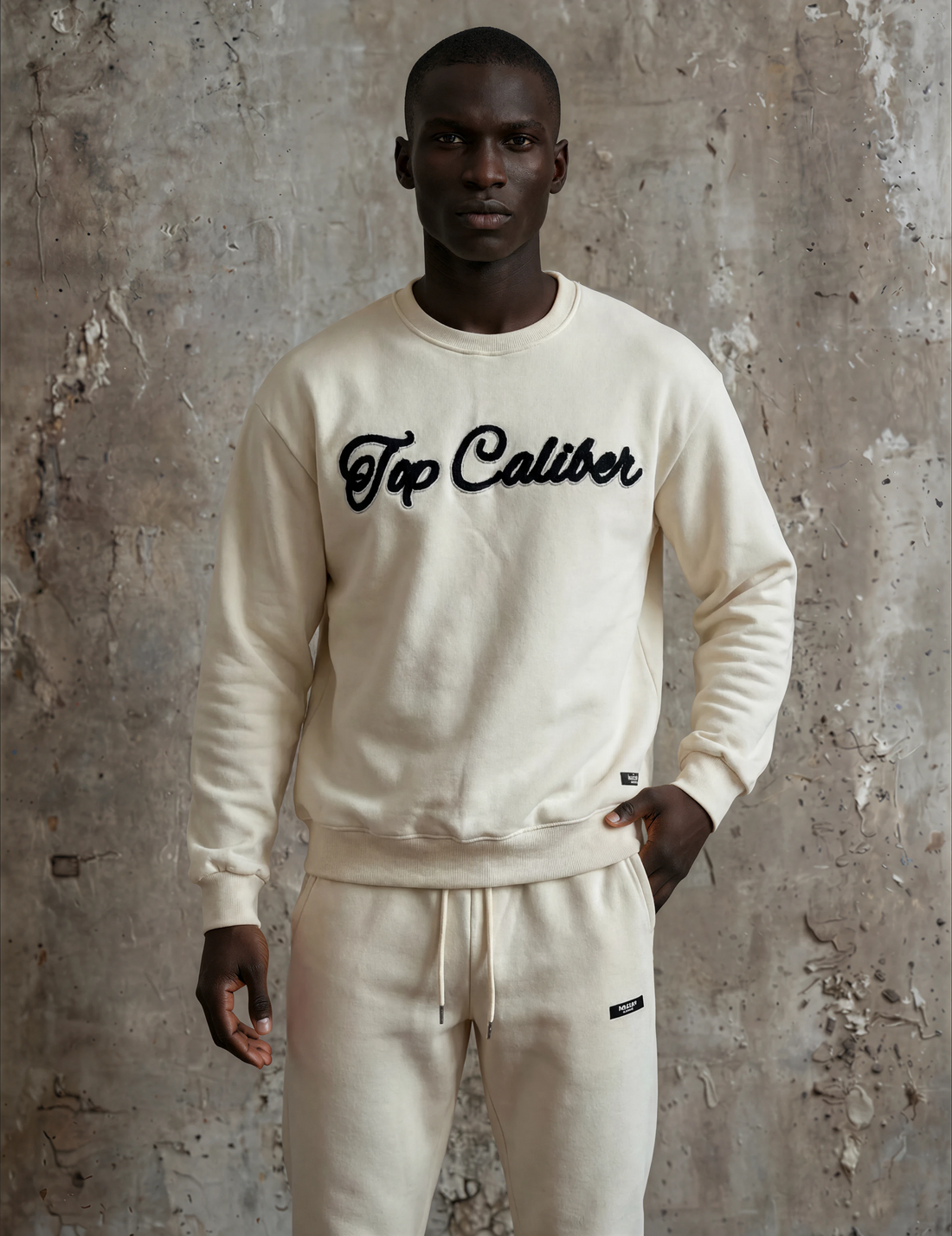 Cream Chenille Patch Crewneck— Premium Fleece